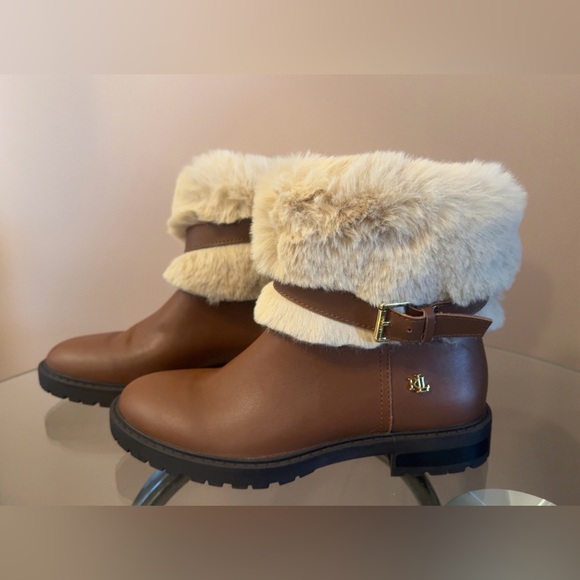 New Lauren Ralph Lauren Fur-Lined Ankle Boots - Picture 3 of 8